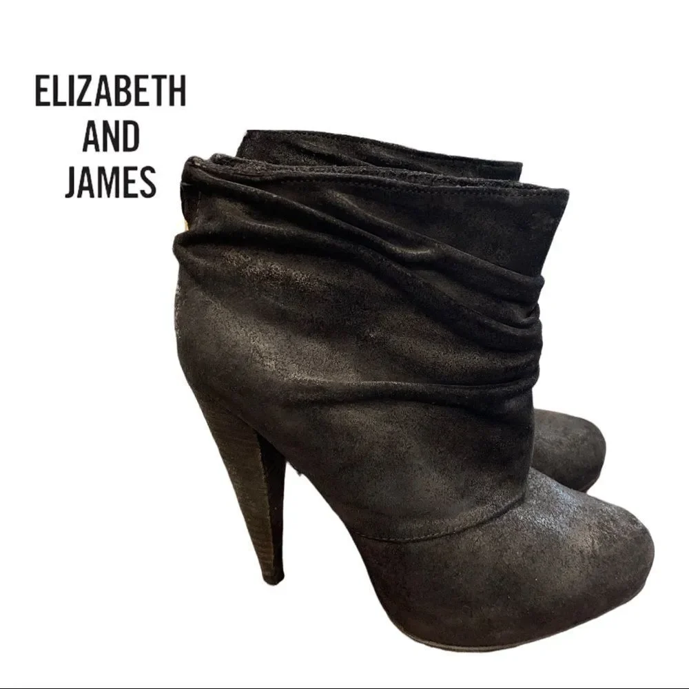 Elizabeth and James Women's Black Suede Leather Platform Ankle Boots Booties 6